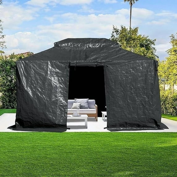 TOTAL Outdoor 10x12 FT Gazebo Winter Cover, Double Roof Waterproof Enclosure with Sidewalls & Mesh Windows, Universal Fit for Hardtop Gazebos, Black