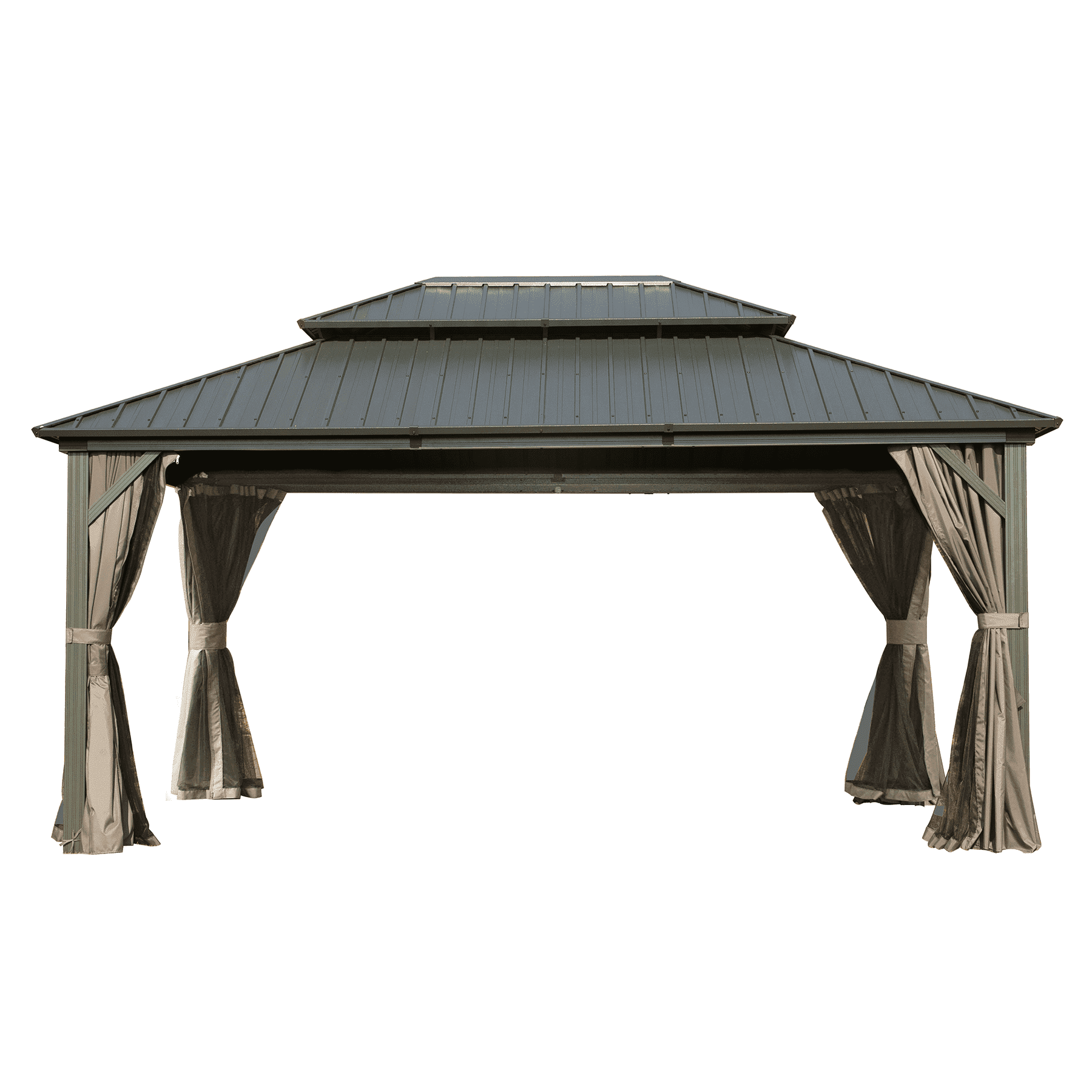 Gray 10' x 14' Aluminum Hardtop Gazebo with Curtains and Netting