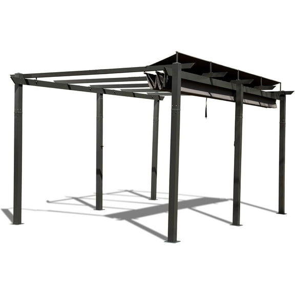 TOTAL Outdoor 11’ X 16’ Outdoor Retractable Pergola with Weather-Resistant Canopy Aluminum Pergola Patio Grill Gazebo for Garden Lawn(Grey)