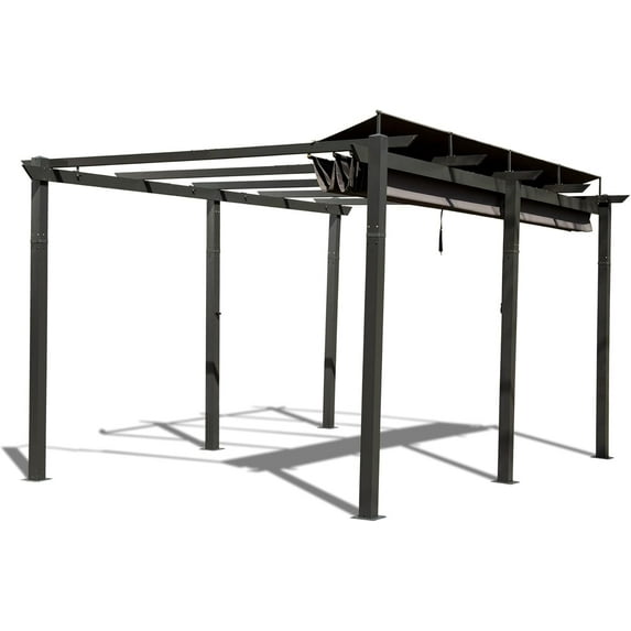TOTAL Outdoor 11’ X 16’ Outdoor Retractable Pergola with Weather-Resistant Canopy Aluminum Pergola Patio Grill Gazebo for Garden Lawn(Grey)