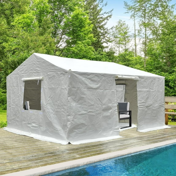 TOTAL Outdoor 12' x 20' Gazebo Winter Cove, Gable Roof Waterproof with Mesh Windows & Sidewalls, Outdoor Enclosed Protection , White