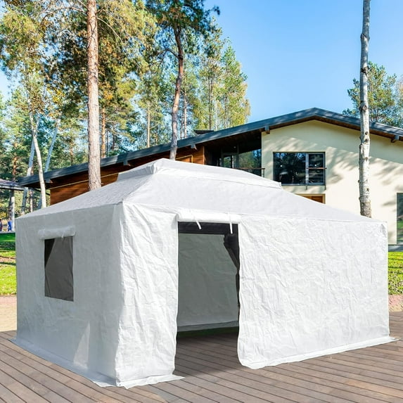 TOTAL Outdoor 12' x 20' Gazebo Winter Cover, Double Roof Waterproof Enclosure with Sidewalls & Mesh Windows, Universal Fit for Hardtop Gazebos , White