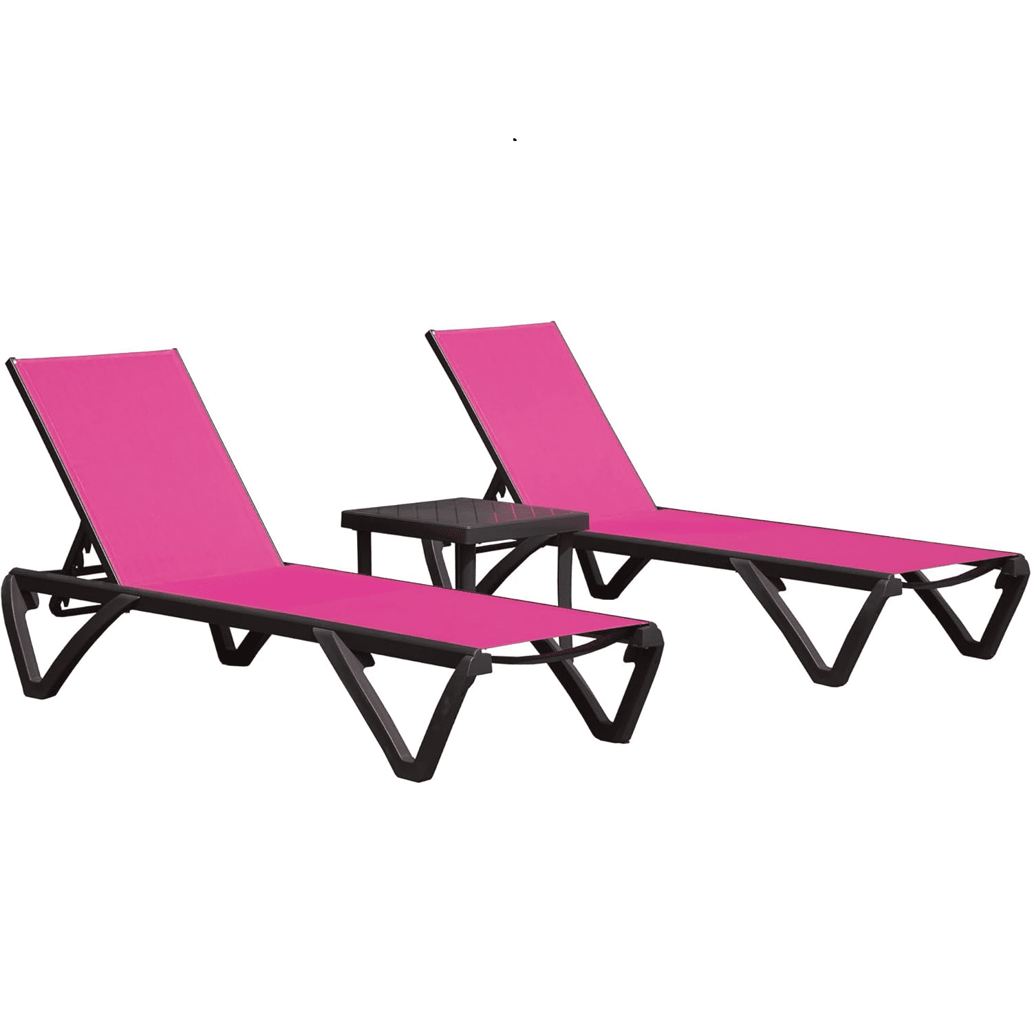 Pink Aluminum Armless Chaise Lounge Set with Rose Red Seat