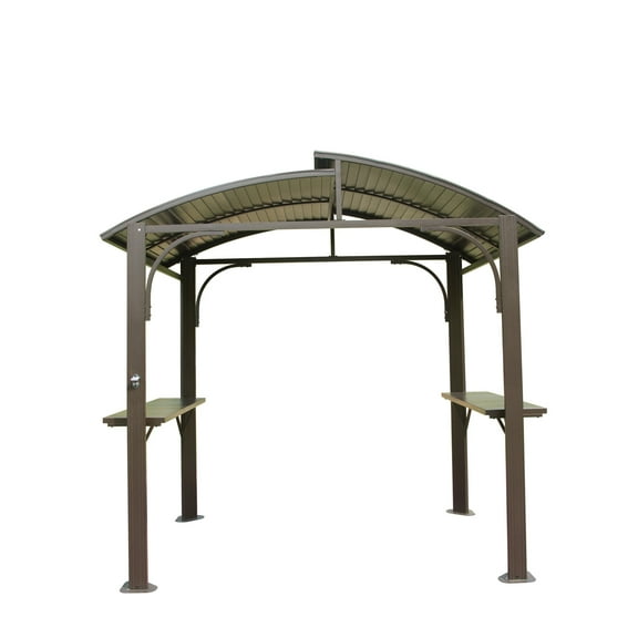 TOTAL Outdoor 8'x5' Hardtop Grill Gazebo with Double Galvanized Steel Roof for Garden,Backyard,Brown