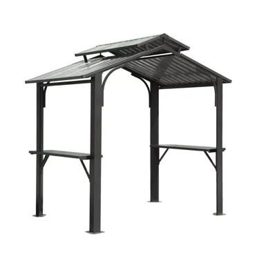 TOTAL Outdoor 8x5FT Hardtop Grill Gazebo, BBQ Canopy,Galvanized Steel Double Roof for Backyard,Brown