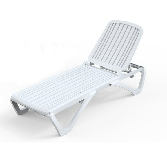 TOTAL Outdoor Adjustable Pool Lounge Chair, All-Weather ABS Plastic Chaise with 5 Reclining Positions, Hollow Design, and 350 lbs Capacity for Beach, Deck, and Poolside(1 White chair)