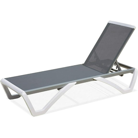 TOTAL Outdoor Aluminum Adjustable Chaise Lounge Chair with All-Weather Textilene, 5 Reclining Positions, Ultra-High Weight Capacity for Deck, Lawn, Backyard (1 Gray Chair)