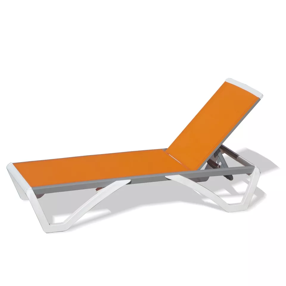 White and Orange Adjustable Plastic Outdoor Chaise Lounge