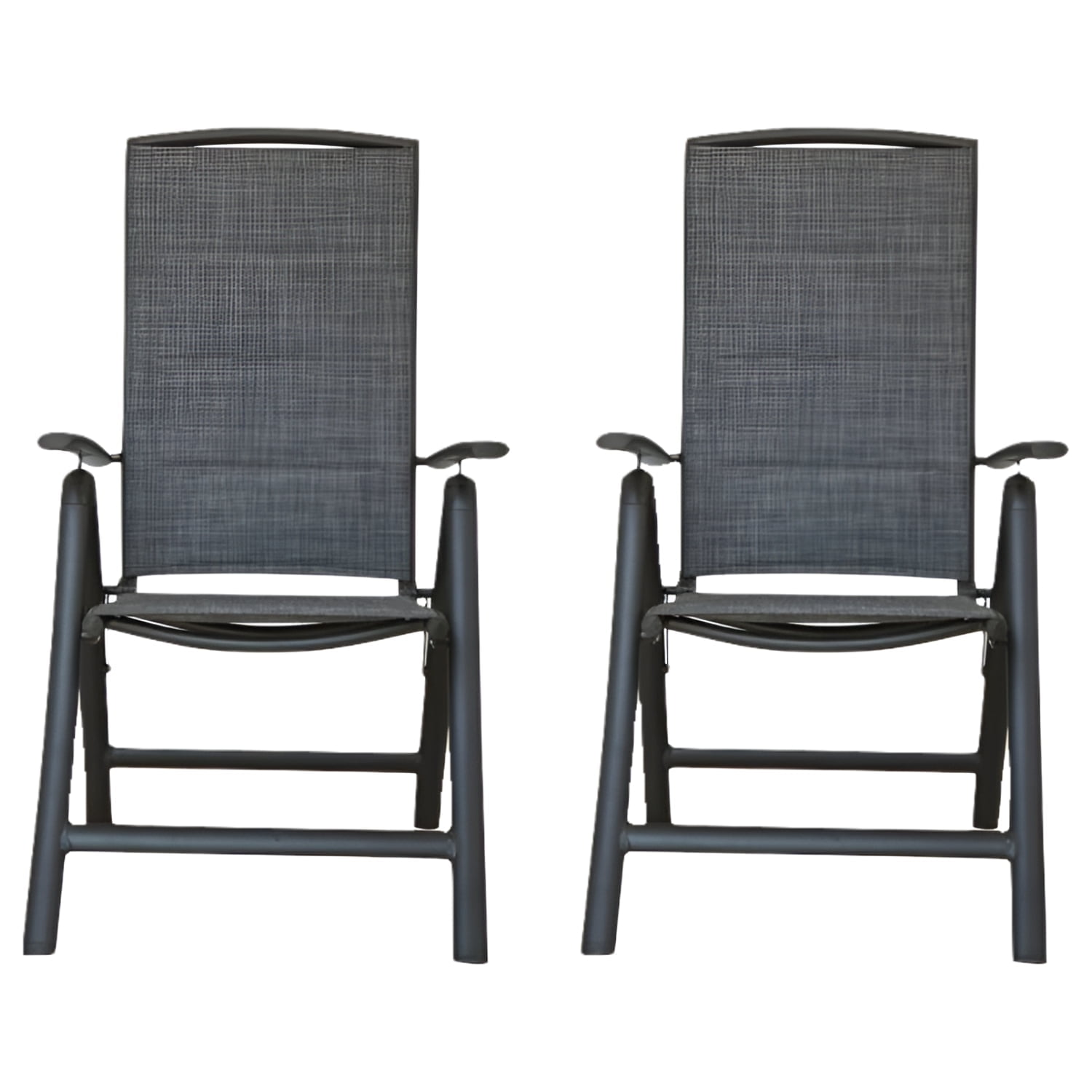 TOTAL Outdoor Folding Patio Chairs Set of 2, Aluminium Frame Reclining Sling Lawn Chairs with Adjustable High Backrest,Camping,Porch,Balcony (Double-Layered Textilene Fabric)