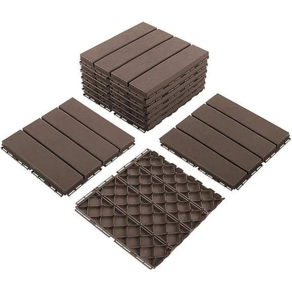 TOTAL Outdoor Living 12" x 12" Composite Deck Tiles,27 Pack Interlocking Plastic Flooring for Patio, Deck,and Outdoor Spaces, Dark Brown