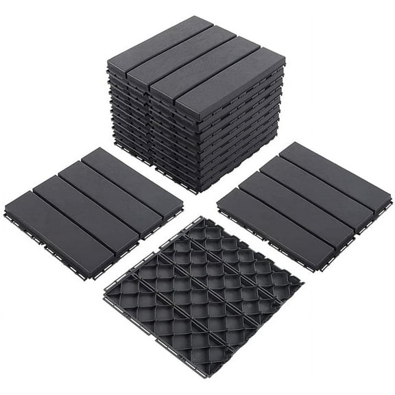 TOTAL Outdoor Living 12" x 12" Composite Deck Tiles,27 Pack Interlocking Plastic Flooring for Patio, Deck,and Outdoor Spaces, Dark Grey