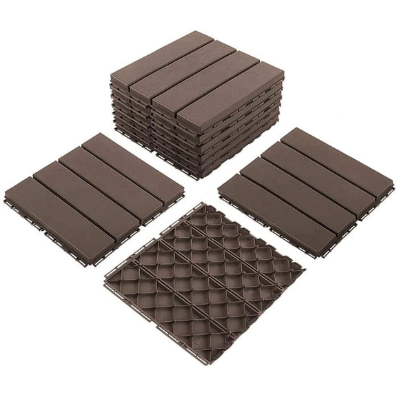 TOTAL Outdoor Living 12" x 12" Composite Deck Tiles,36 Pack Interlocking Plastic Flooring for Patio, Deck,and Outdoor Spaces, Dark Brown