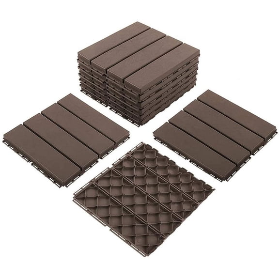 TOTAL Outdoor Living 12" x 12" Composite Deck Tiles,44 Pack Interlocking Plastic Flooring for Patio, Deck,and Outdoor Spaces, Dark Brown