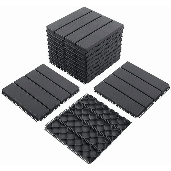 TOTAL Outdoor Living 12" x 12" Composite Deck Tiles,9 Pack Interlocking Plastic Flooring for Patio, Deck,and Outdoor Spaces, Dark Grey