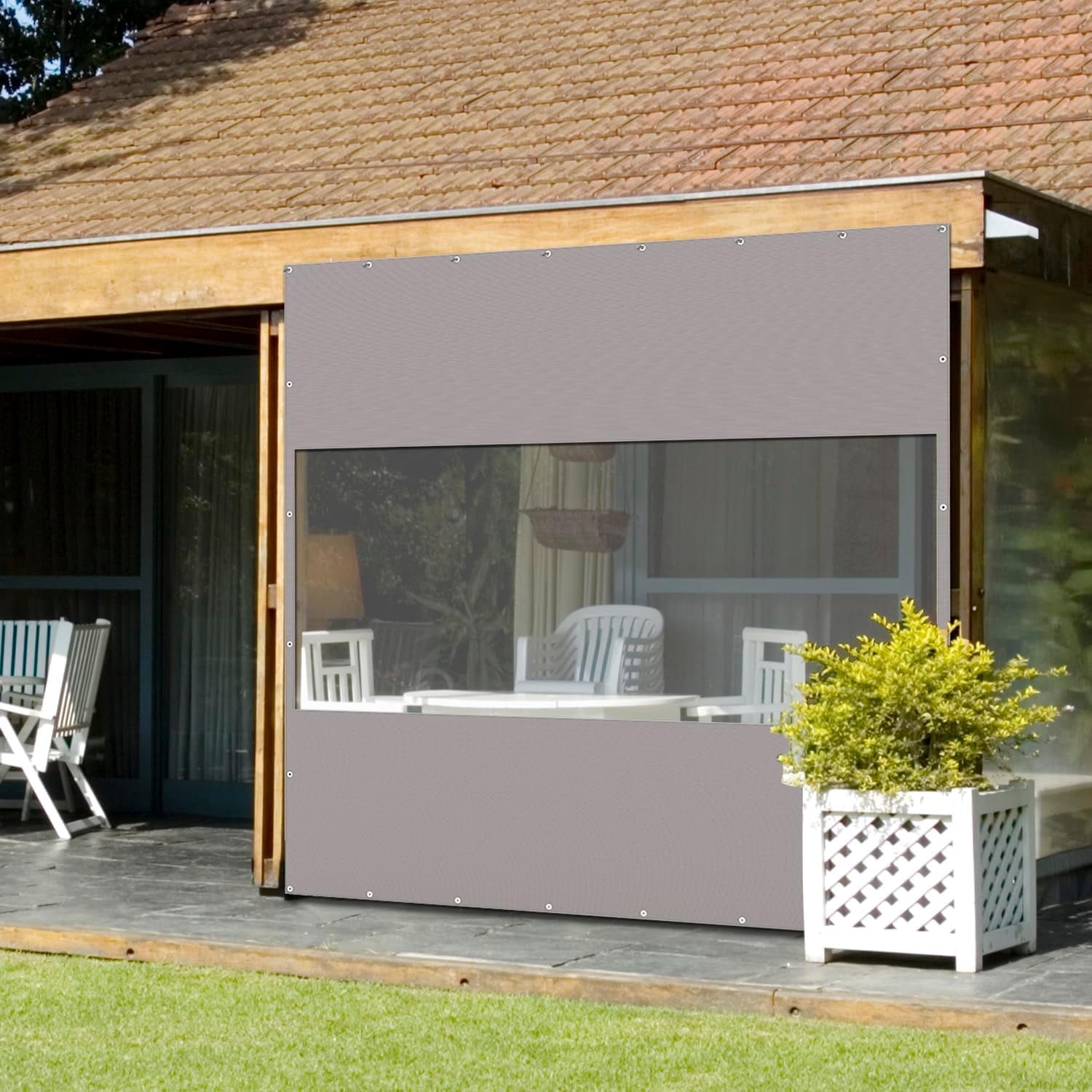 TOTAL Outdoor Patio, Gazebo & Pergola Curtain, Heavy Duty 18 oz PVC Waterproof & Tearproof Privacy Panel, UV Resistant Weatherproof with Eyelets (8'H x8'W, Gray)