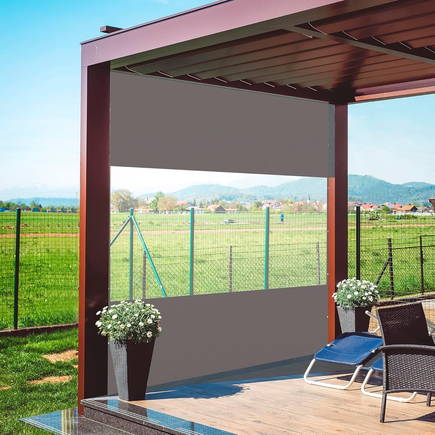 TOTAL Outdoor Patio, Gazebo & Pergola Curtain, Heavy Duty 18 oz PVC Waterproof & Tearproof Privacy Panel, UV Resistant Weatherproof with Eyelets (10'H x7'W, Gray)