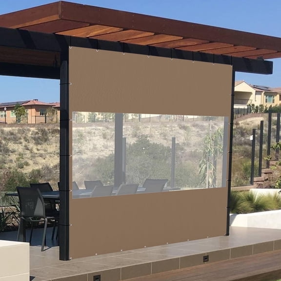 TOTAL Outdoor Patio, Gazebo & Pergola Curtain, Heavy Duty 18 oz PVC Waterproof & Tearproof Privacy Panel, UV Resistant Weatherproof with Eyelets (10'H x8'W, Brown)