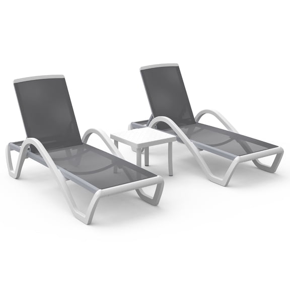TOTAL Outdoor Patio Chaise Lounge Adjustable Aluminum Pool Lounge Chairs with Arm All Weather Pool Chairs for Outside,in-Pool,Lawn (2 Gray Lounge W/Table)