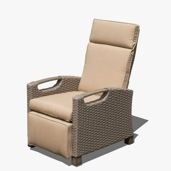 TOTAL Outdoor Reclining Chairs with Extended Footrest, Adjustable Patio Wicker Lounge Recliner up to 150° with Flip Side Table, Thickness Cushions for Indoor & Outdoor,Beige