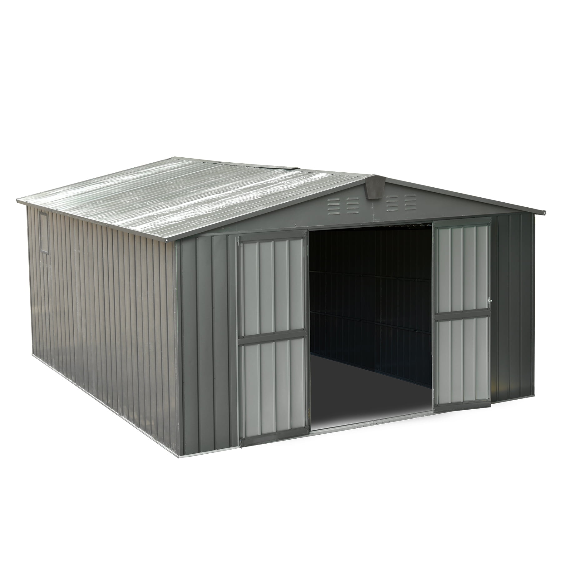 TOTAL Outdoor Storage Shed 11' x 9',Metal Steel Utility Tool Shed Storage House with Double Lockable Doors & Air Vents for Garden,Backyard,Lawn(Gray)