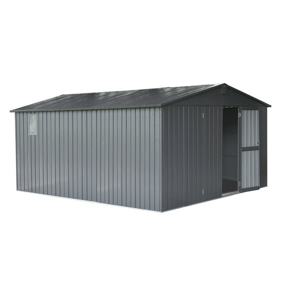 TOTAL Outdoor Storage Shed 11'x12.5', Metal Sheds Outdoor Storage with Lockable Doors & Air Vents for Patio Garden Lawn Backyard,Gray