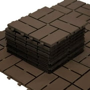 TOTAL 12" x 12" Plastic Interlocking Deck Tiles, 44 Pack, Waterproof Outdoor Flooring for Patio, Porch, Shed, Poolside, Garden & Backyard,Dark Brown