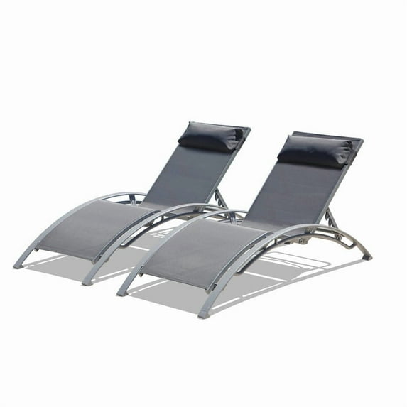 TOTAL Pool Lounge Chairs Set of 2, Adjustable Aluminum Outdoor Chaise Lounge Chairs, All Weather for Deck Lawn Poolside Backyard -Dark Gray Textilene