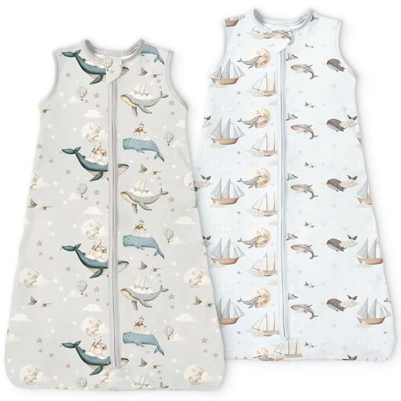 TOTBASIC Toddler Sleep Sack 2T-3T-4T, 0.5TOG Light Summer Wearable Blanket Baby Sleeping Bag with 2-way Zipper, Ultra Soft Breathable Sleep Sacks for 24-36-48 Months, 2 Pack(Whale & Cloud)