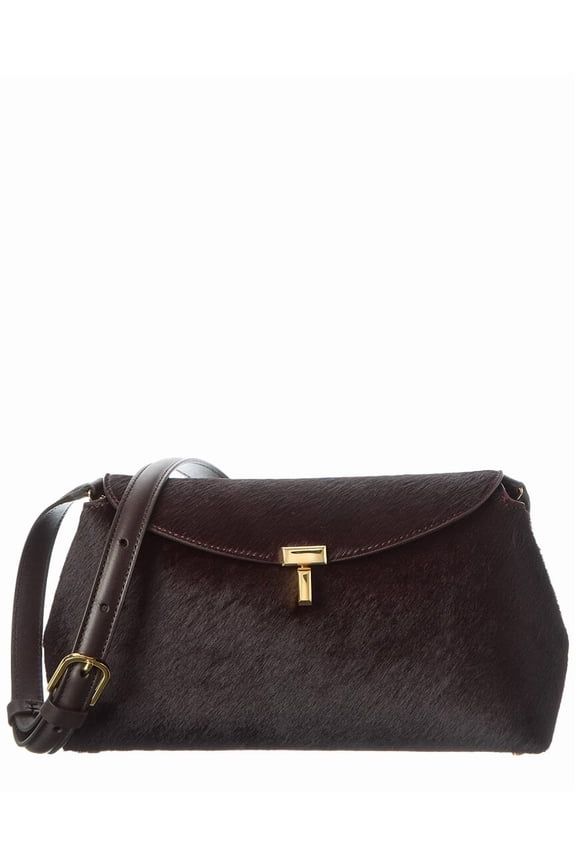 T Lock Haircalf Shoulder Bag, Black