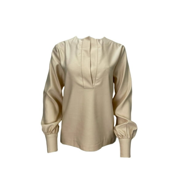 TOTEME Women's Long Sleeve Panel V-Neck Blouse, Beige, XS