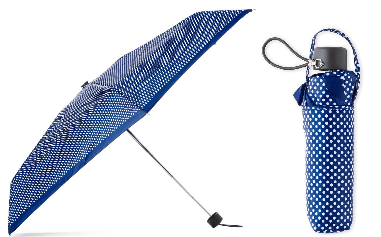 TOTES NeverWet MICRO MINI PURSE MANUAL UMBRELLA 38" Arc. Navy White Pin