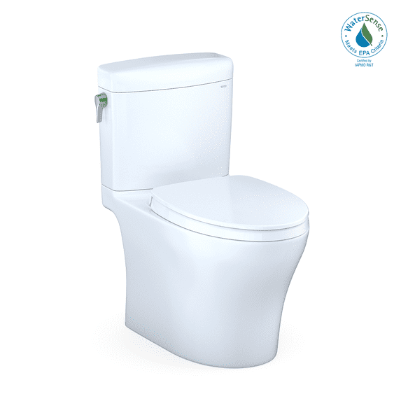 TOTO® Aquia IV® Cube Two-Piece Elongated Dual Flush 1.28 and 0.9 GPF Universal Height Toilet with CEFIONTECT®, WASHLET®+ Ready, Cotton White - MS436124CEMFGN#01