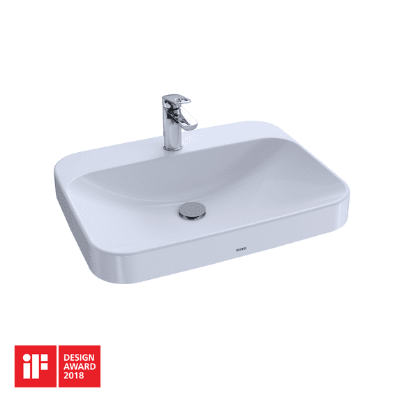 TOTO Arvina Rectangular 23" Vessel Bathroom Sink with CEFIONTECT for Single Hole Faucets, Cotton White - LT416G#01