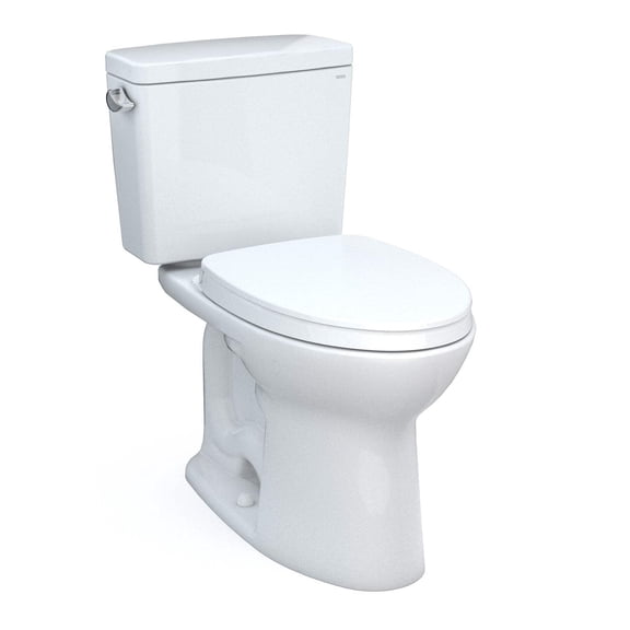 TOTO Drake Two-Piece Elongated 1.28 GPF Universal Height TORNADO FLUSH Toilet with 10 Inch Rough-In, CEFIONTECT, and SoftClose Seat, WASHLET+ Ready, Cotton White - MS776124CEFG.10#01