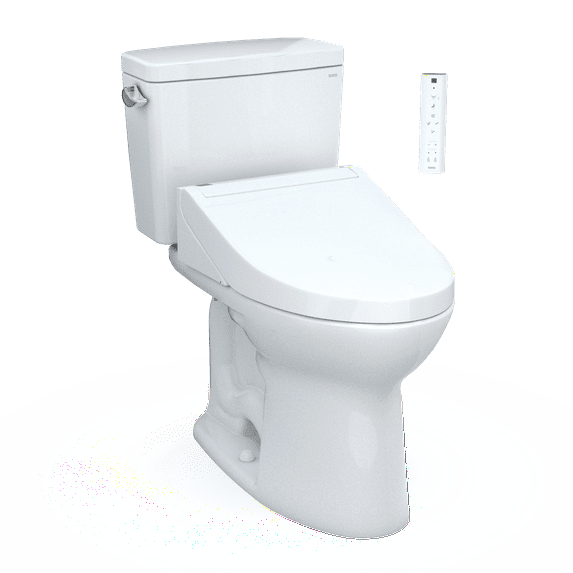 TOTO® Drake® WASHLET®+ Two-Piece Elongated 1.6 GPF Universal Height TORNADO FLUSH® Toilet with C5 Bidet Seat, Cotton White - MW7763084CSFG#01