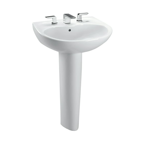 TOTO Prominence Oval Basin Pedestal Bathroom Sink with CEFIONTECT for 4 inch Center Faucets, Cotton White - LPT242.4G#01