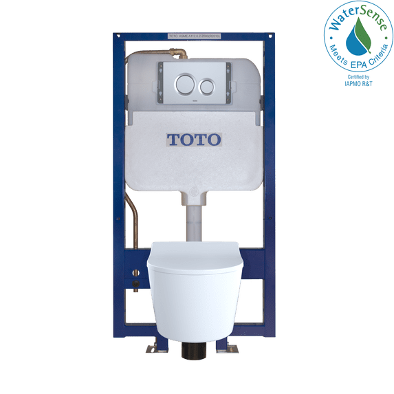 TOTO® RP Wall-Hung D-Shape Toilet and DuoFit® In-Wall 1.28 and 0.9 GPF Dual-Flush Tank System with Copper Supply, Matte Silver - CWT447247CMFG#MS