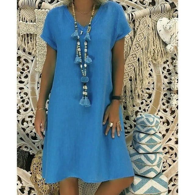 Zomerjurken voor dames in grote maten Zomerstijl V-hals korte mouw Feminino Vestido T-Shirt Katoen Casual Grote maten damesjurk