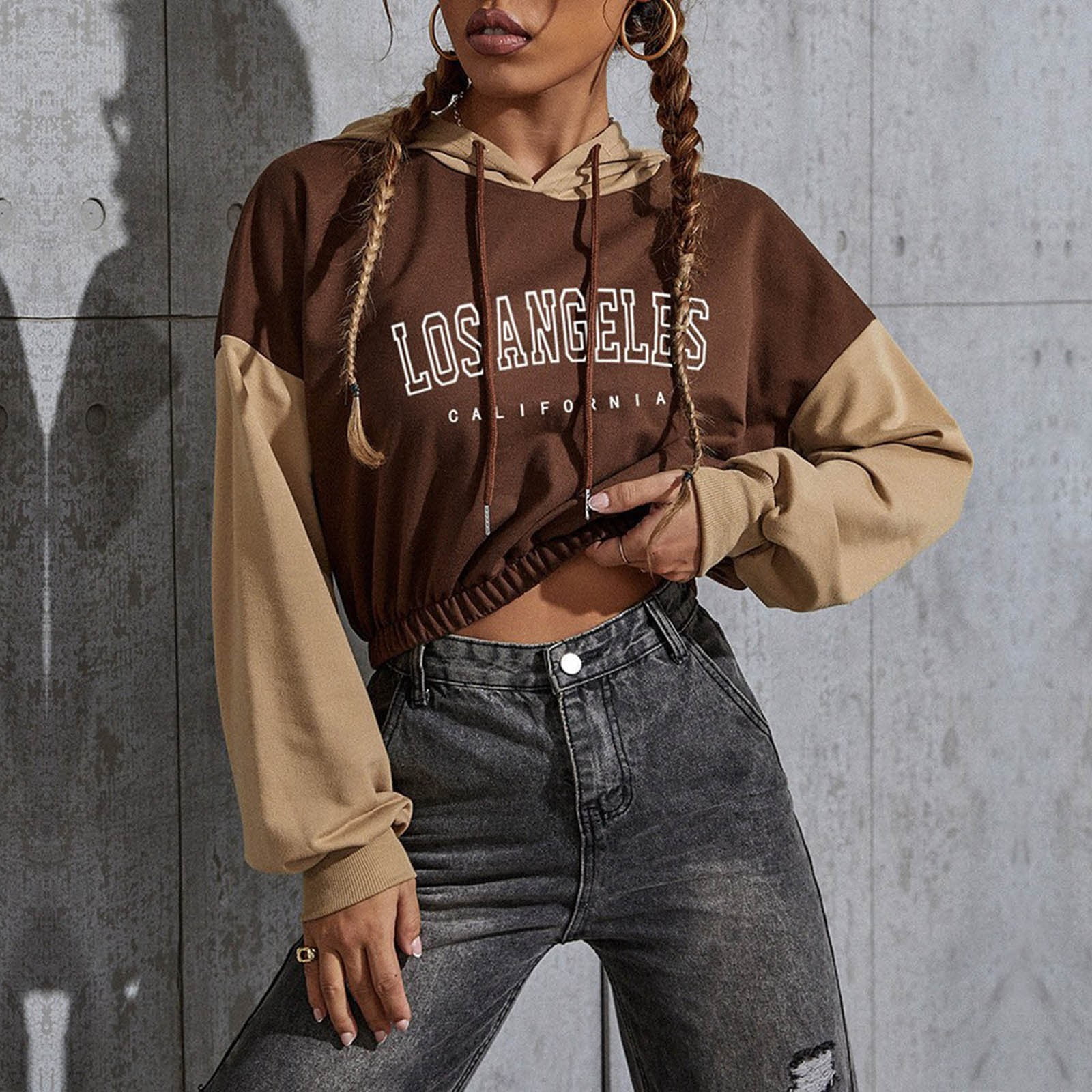TOTO Sweatshirts Hoodies For Women Long Sleeve Hoodie Colorblock Cropped  Cropped Hoodie Casual Fashion Sports Hoodie - Walmart.com