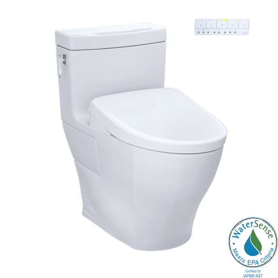 TOTO® WASHLET®+ Aimes One-Piece Elongated 1.28 GPF Toilet and Contemporary WASHLET S7A Contemporary Bidet Seat, Cotton White - MW6264736CEFG#01