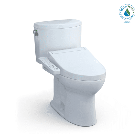 TOTO® WASHLET+® Drake® II Two-Piece Elongated 1.28 GPF Toilet and WASHLET+® C2 Bidet Seat, Cotton White - MW4543074CEFG#01