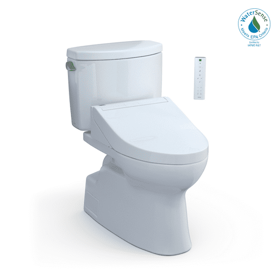 TOTO® WASHLET+® Vespin® II Two-Piece Elongated 1.28 GPF Toilet and WASHLET+® C5 Bidet Seat, Cotton White - MW4743084CEFG#01