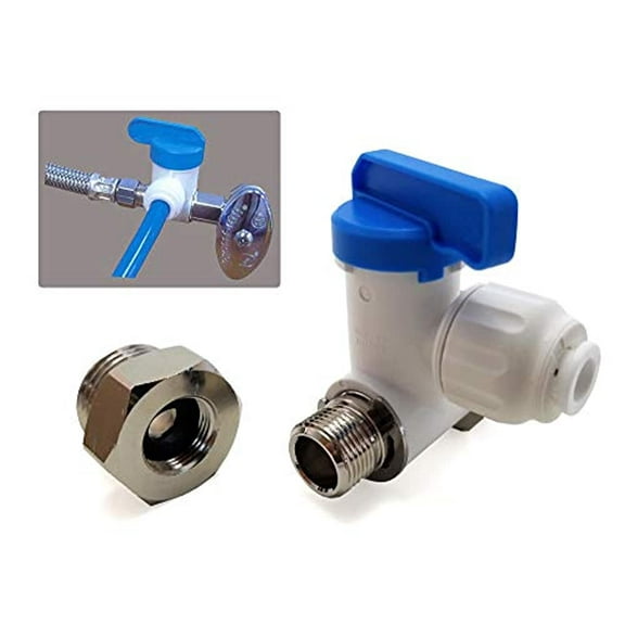TOTOMO 1/4"OD Push Fit Angle Stop Adapter Valve - Fits both 3/8" & 1/2" Under Sink Cold Water Supply Diverter for RO Water Purifier System, Coffe Brewer, Ice Maker