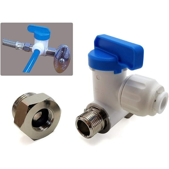 TOTOMO 3/8"OD Push Fit Angle Stop Adapter Valve - Fits both 3/8" & 1/2" Under Sink Cold Water Supply Diverter for RO Water Purifier System, Coffe Brewer, Ice Maker …