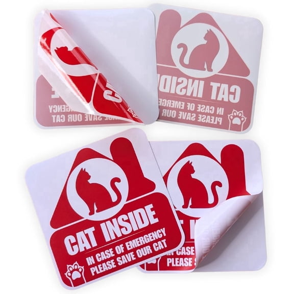 TOTOMO Cat Inside Emergency Alert Stickers, Personalized Pet Photo Window Decals, 4-Pack