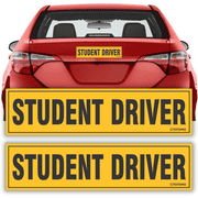 Student Driver Magnet Sticker for Car, Large 12x3 Reflective Safety Sign, 2-Pack