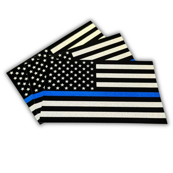 USA American Flag Car Sticker Decal Blue Line Honoring Police & Law Enforcement, 3-Pack