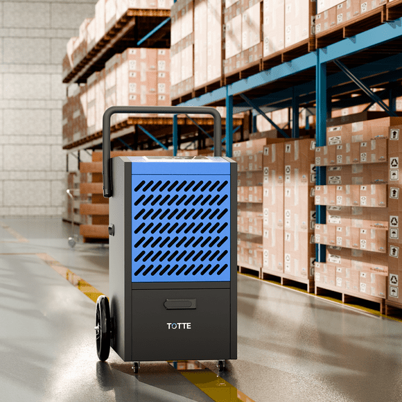 TOTTE 160 Pints Commercial Dehumidifier with Drain Hose, 24H Timer, Auto Defrost&Restart, Portable Handle, 8,000 Sq.ft Coverage Area, Black and Blue