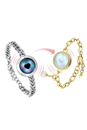Touch Bracelets for Couples, Vibration & Light up for Love Couples(Silver+Silver) Long Distance Relationship Gifts for Girlfriend