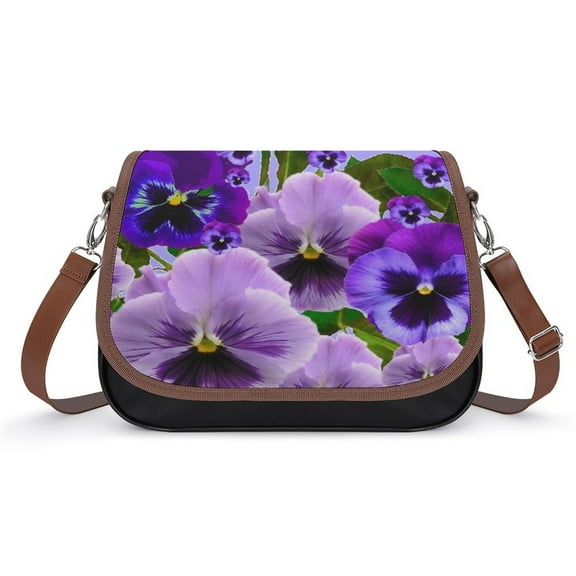 TOUCH OF SPRING PINK- PURPLE PANSY FLOWERS Vintage Crossbody Bag for Women Medium Leather Hobo Bags Shoulder Bag Classic City Leather Satchels